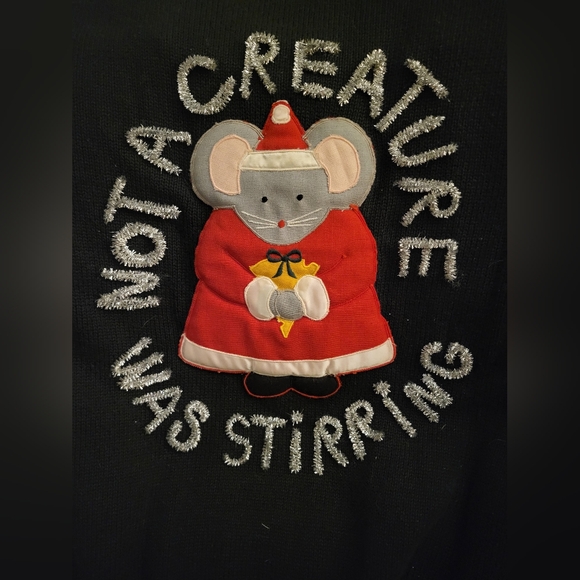 Ugly Christmas Sweater - green deer sweater, mouse, mice, one-of-a-kind - Picture 4 of 6